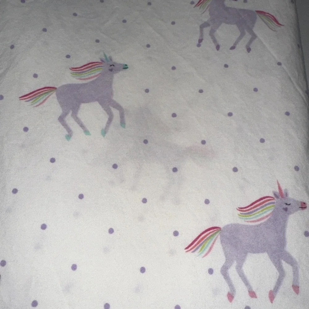 Pottery Barn Kids Flat Sheet Twin White Purple Unicorn Organic Cotton EUC